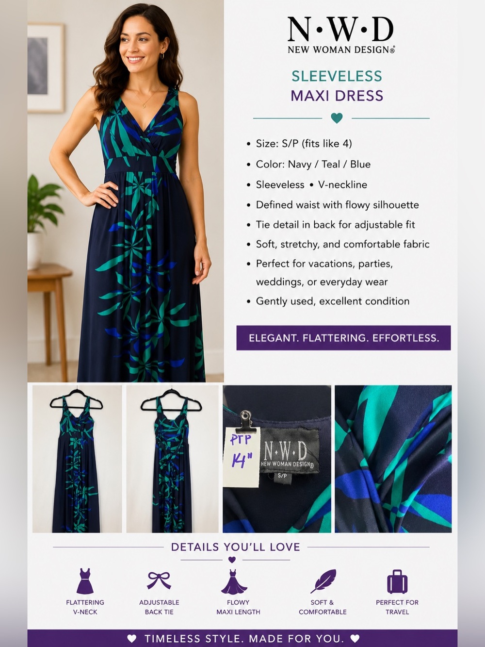 N•W•D Sleeveless Navy Teal Maxi Dress